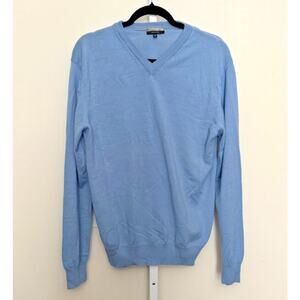 Marco Fiori Merino Wool V Neck Sweater Light Blue Extra Fine Made in Italy M